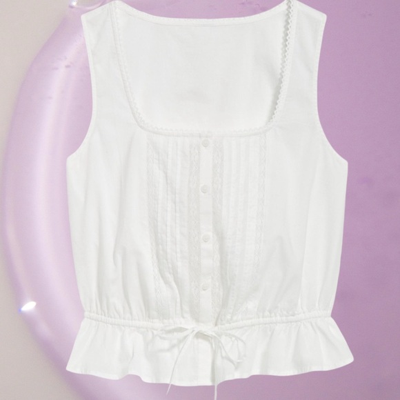 NWTS💓LINEN & LACE LADIES SIZE XL💓GAP OLDNAVY💓CRISP WHITE LACE BUTTON PEPLUM TOP - Picture 8 of 12